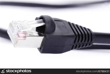Lan cable and connector on white background