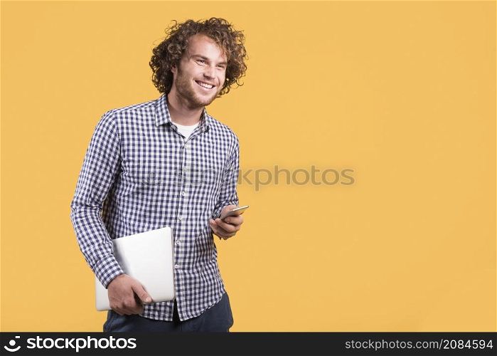 lance concept with man holding laptop