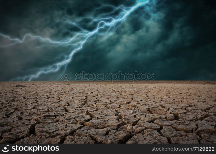 Land to the ground dry cracked. With lightning storm