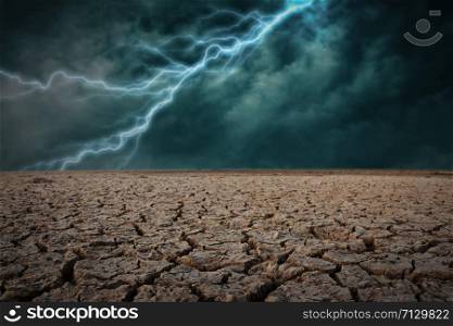 Land to the ground dry cracked. With lightning storm
