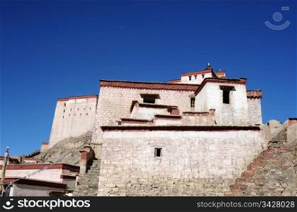 Landmark of a famous ancient Tibetan castle against blue sky