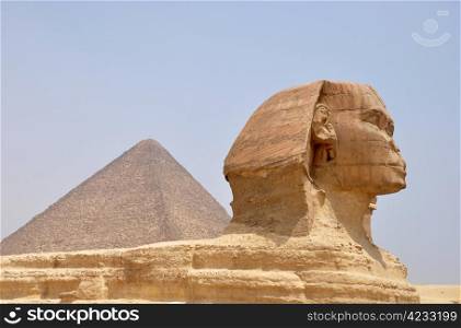 Landmark of the famous ancient Sphinx in front of the pyramid Giza in Cairo,Egypt