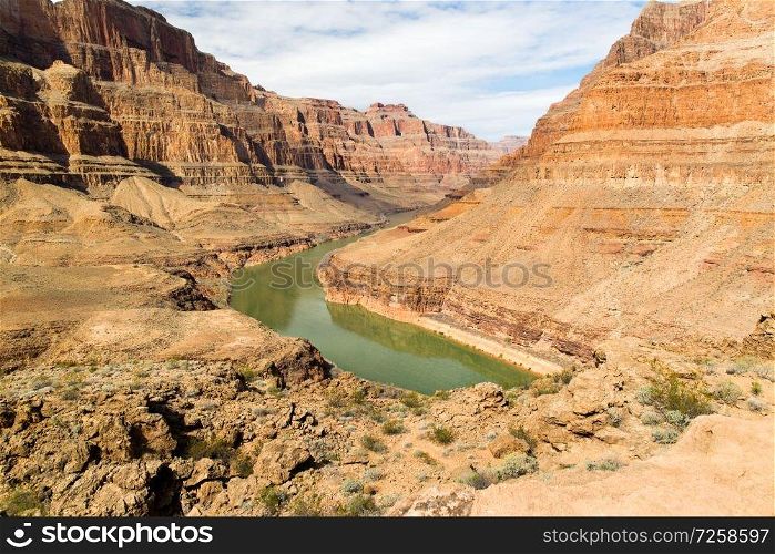 landscape and nature concept - view of grand canyon cliffs and colorado river. view of grand canyon cliffs and colorado river