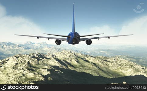 landscape and passenger plane in 3d