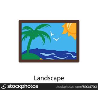 Landscape art icon. Flat color design.