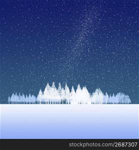 Landscape design with snowflakes in blue