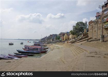 Landscape embankment city of Varanasi Gang River India