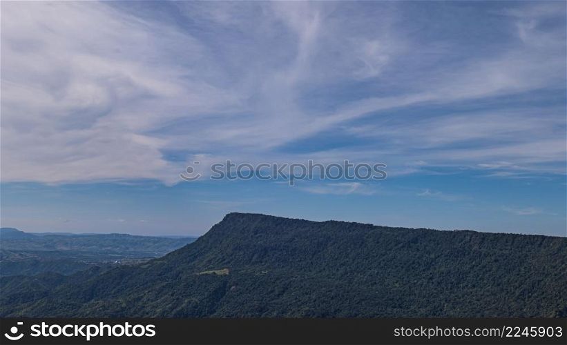 Landscape green mountains and beautiful sky clouds under the blue sky. tropical forest of thailand