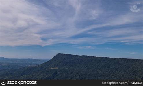 Landscape green mountains and beautiful sky clouds under the blue sky. tropical forest of thailand