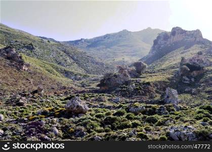 Landscape hilly in the mountains Of l island of Crete.