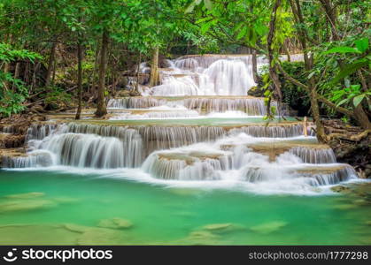 Landscape Huai Mae Kamin waterfall Srinakarin Dam in Kanchanaburi, Thailand.. Huai Mae Kamin waterfall