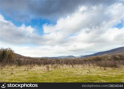 landscape in low Caucasus mountain in early spring day