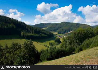 Landscape in the heights of Grendelbruch in the Vosges mountains in France