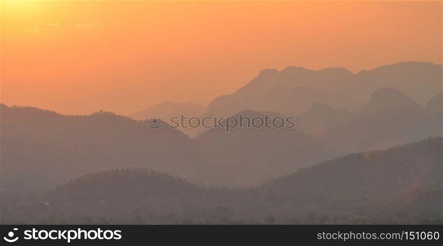 Landscape in the mountains with sun set. Sunset at the Mountain