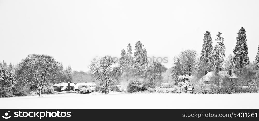 Landscape in Winter looking across fields to farm dwellings