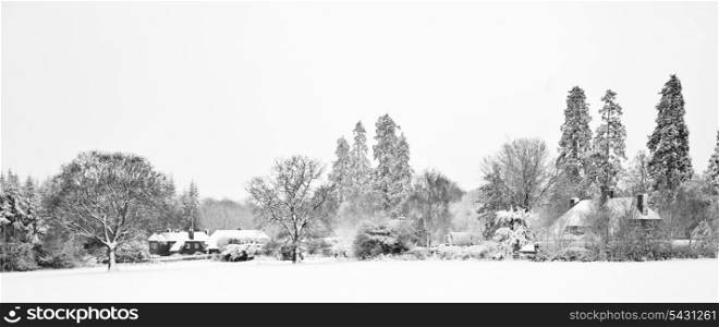 Landscape in Winter looking across fields to farm dwellings