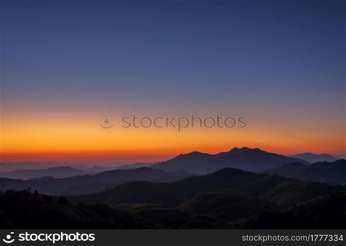 Landscape morning sunrise on the mountain, Nern Chang Suek, Pilok Kanchanaburi.. Nern Chang Suek