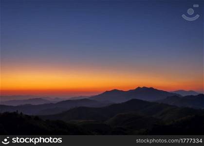 Landscape morning sunrise on the mountain, Nern Chang Suek, Pilok Kanchanaburi.. Nern Chang Suek