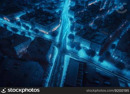 Landscape night city view. Neural network AI generated art. Landscape night city view. Neural network AI generated