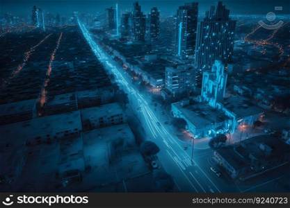 Landscape night city view. Neural network AI generated art. Landscape night city view. Neural network AI generated