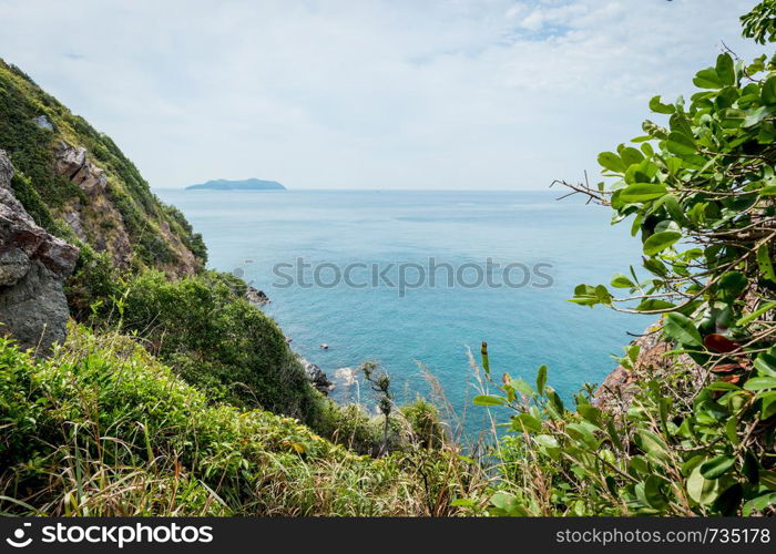 Landscape of beach and sea with mountain