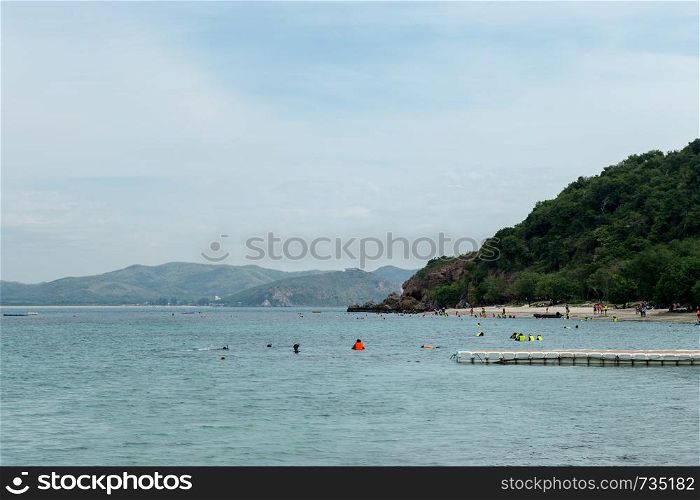 Landscape of beach and sea with mountain
