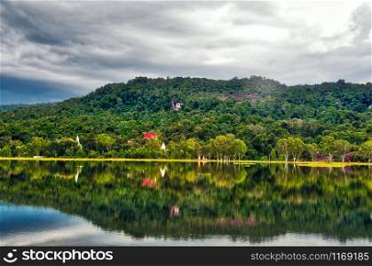 Landscape of beautiful natural park view with dramatic sky.