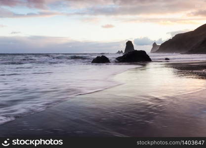 landscape of Benijo beach at sunset in Tenerife,art photography