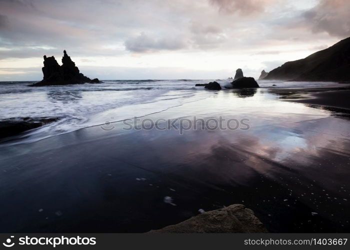 landscape of Benijo beach at sunset in Tenerife,art photography