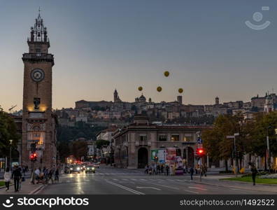 Landscape of Bergamo in the early hours of the evening, horizontal image
