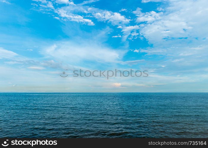 Landscape of calm ocean with clouds sky