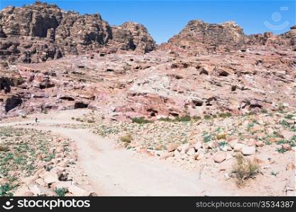 landscape of city Petra with ancient caverns and tombs, Jordan