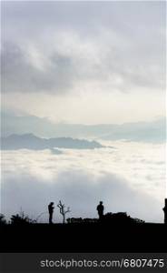 Landscape of cloud above cordillera in the morning from high mountain at viewpoint Huai Nam Dang national park, Chiang Mai and Mae Hong Son province, Thailand