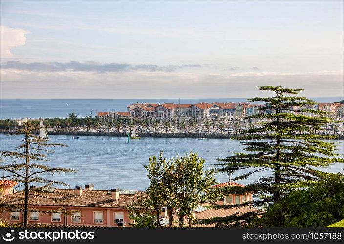 Landscape of coast and port of Hondarribia in Spain