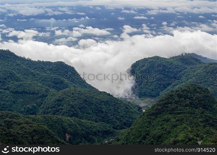 Landscape of complex mountain with fog in northern of Thailand.