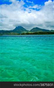 Landscape of eastern Mauritius from ocean