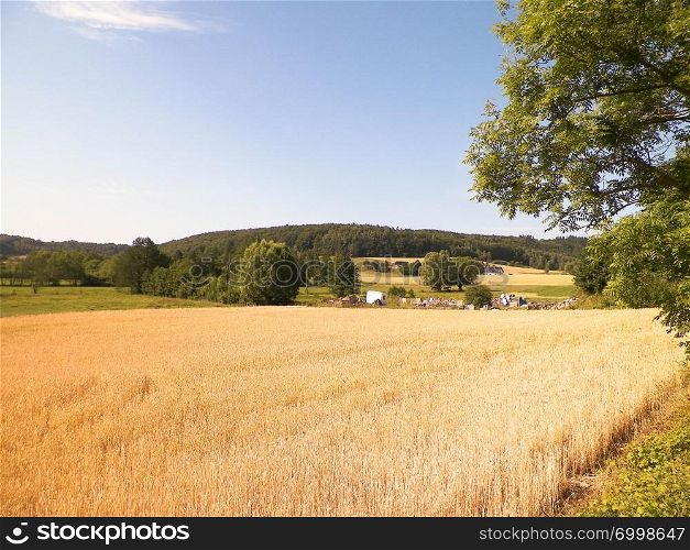 Landscape of field and hills of Wiezyca, Kashubian region in Poland. Agriculture and exploration concept.. Landscape of field and hills of Wiezyca, Kashubian region in Poland.
