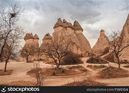 Landscape of Goreme fairy chimneys , Cappadocia. Nevsehir Province. Turkey.