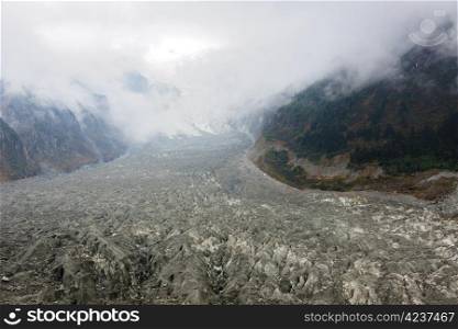 Landscape of jokul and glacier in Hailuogou, Sichuan province, China