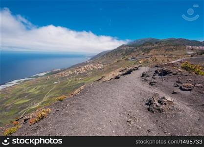 Landscape of La Palma island from the top of San Antonio volcano, Canary islands, Spain.