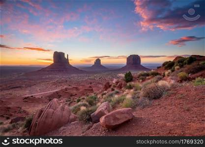 Landscape of Monument Valley in Arizona, USA at sunrise