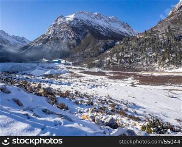 Landscape of mountain in winter at Sichuan, China