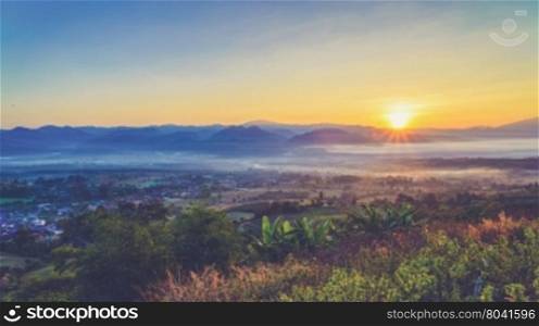 Landscape of Mountain views and Sunrise at Yun Lai Viewpoint,Pai Chiangmai Thailand (Vintage filter effect used)