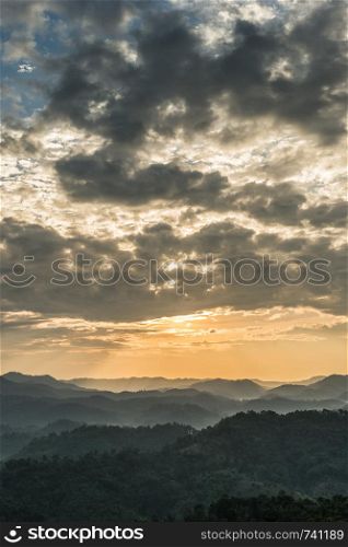 Landscape of mountain with sunset and clouds sky