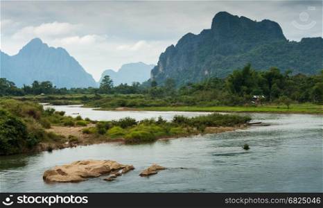Landscape of Nam Song River at Vang Vieng, Laos
