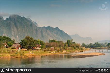 Landscape of Nam Song River in morning ,Vang Vieng, Laos