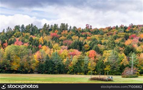 Landscape of New England in Foliage Season, October in USA.