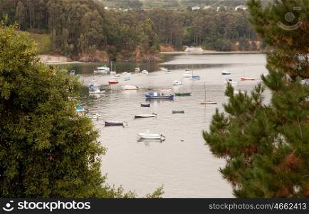 Landscape of northern Spain with small boats