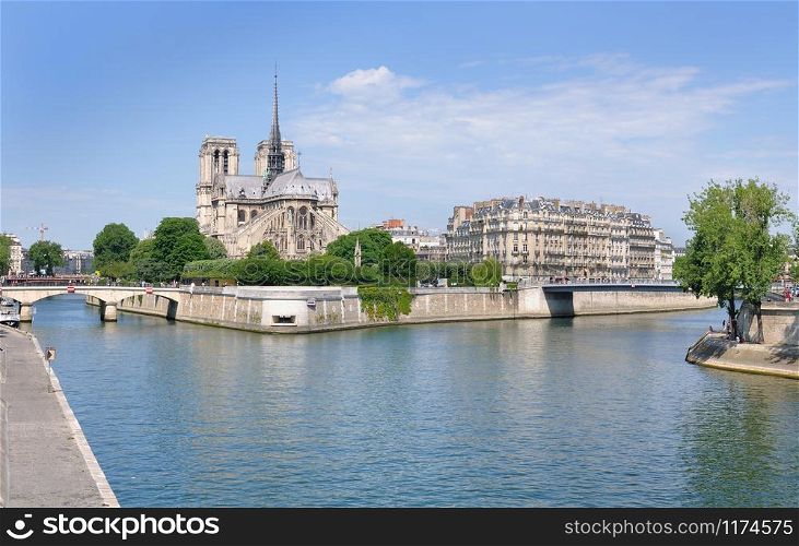 landscape of Paris with monument from riverbank