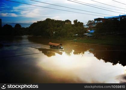 Landscape of Ping river with sun set sky , Views of the Ping River, the river of life of Chiang Mai , Concept Travel back ground